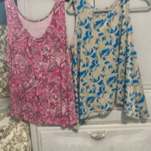 Pink and Blue Patterned Women's Tops